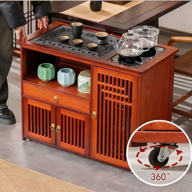 Red sandalwood indoor tea cabinet tea table side solid wood tea cabinet movable