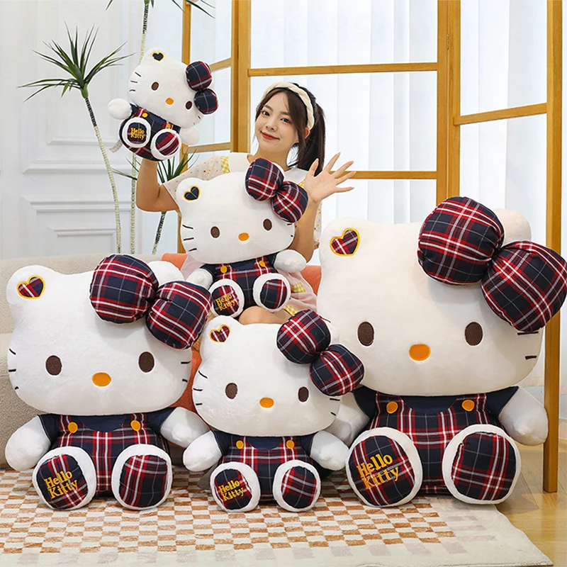 

Kawaii Sanrio Cartoon Plaid Uniform HelloKitty Plush Toy Cute Stuffed Doll Kids Sleeping Pillow Birthday Gift for Children