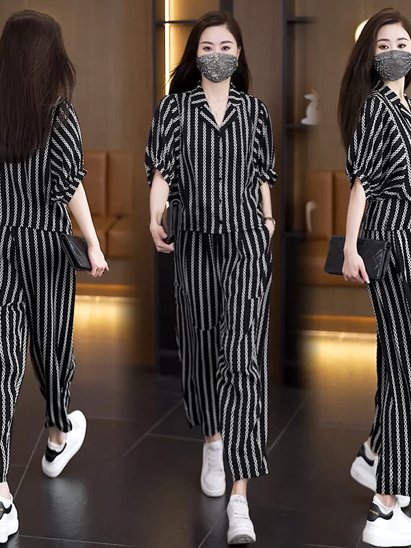 Conjunto de dos piezas para mujer, ropa de marca adelgazante, pantalones de nueve piezas, ort Sves para hermana regordeta, verano 2025, 2025