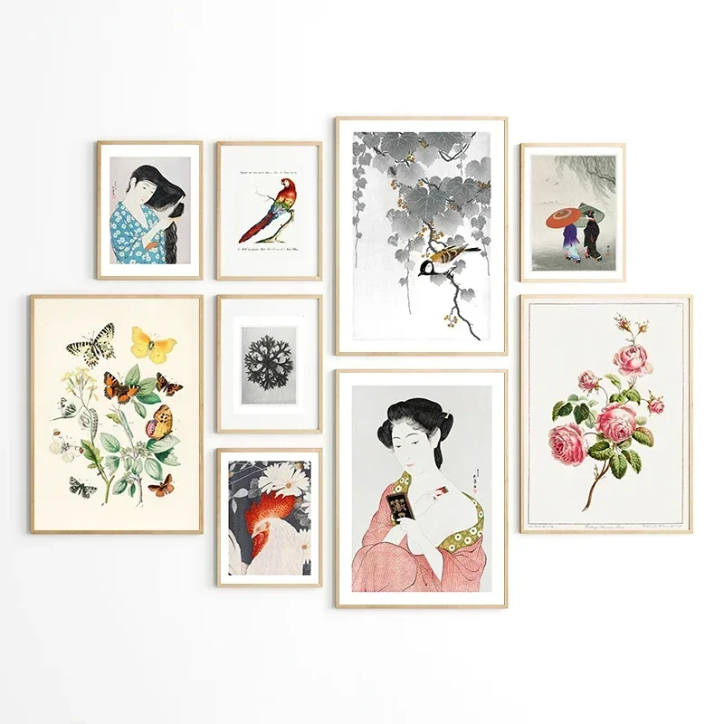 

Vintage Japanese Style Ink Paintings Butterfly Canvas Wall Art Posters and Prints Decorative Pictures for Living Room Wall Decor