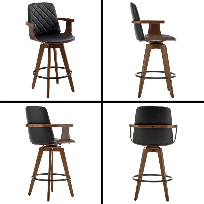 Bar Stools Set of 2, Upholstered Faux Leather Counter Height  Stools, Swivel stools with Wooden Arms and Legs, 25.6