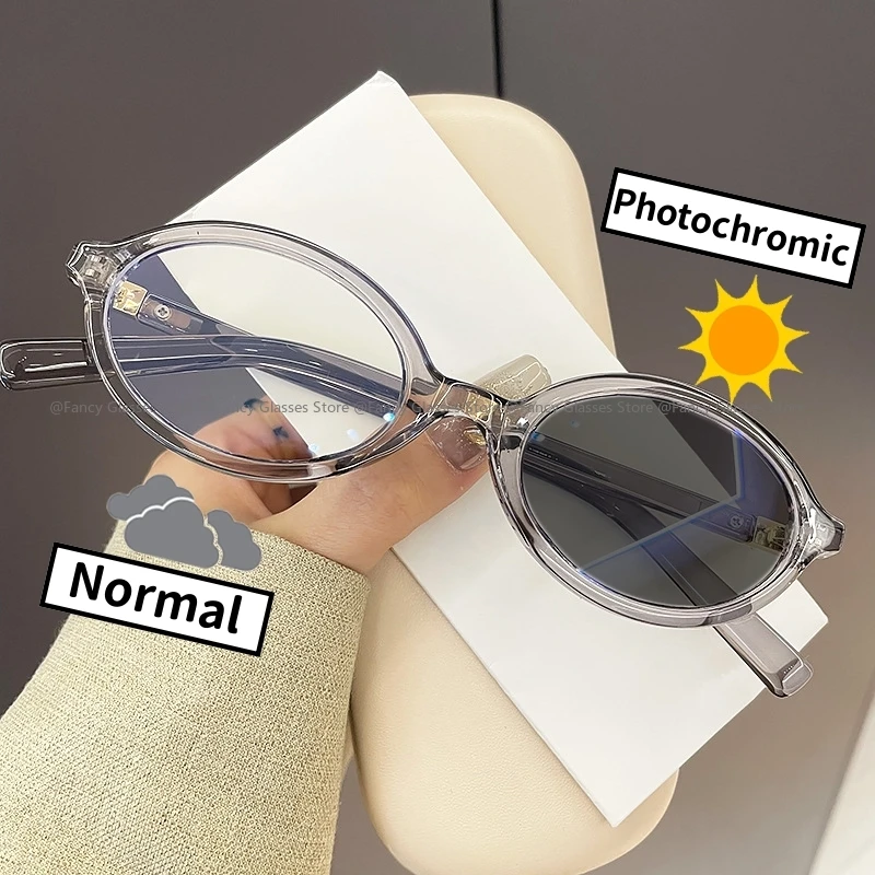 Oval Frame Photochromic Myopia Glasses Unisex Color Changing Minus Diopter Eyeglasses Vintage Outdoor Sunglasses for Men Women