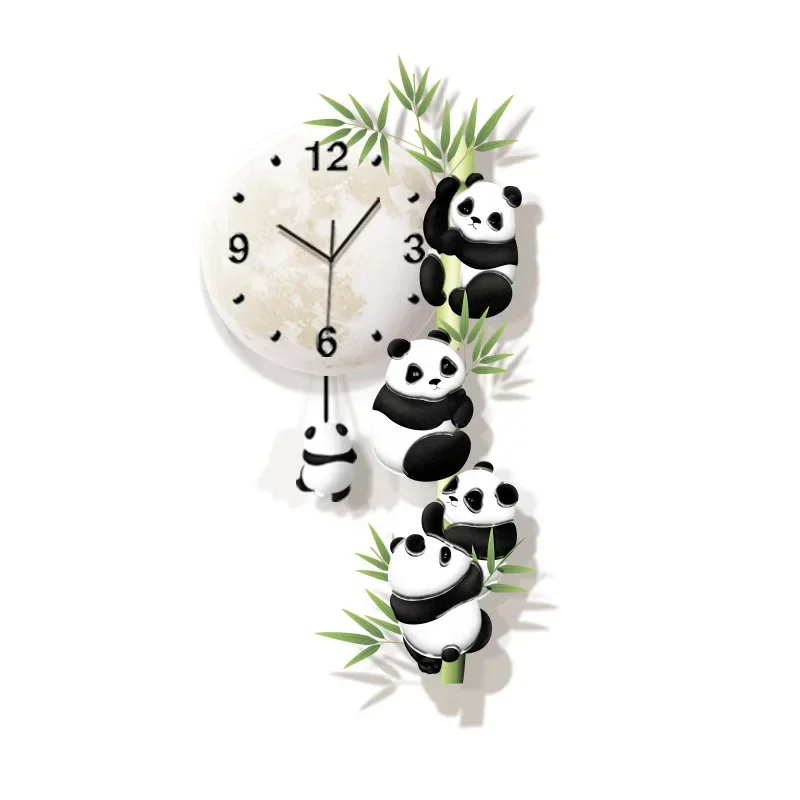 

Living room panda swing wall clock decorative painting TV background wall creative led clock wall dining room clock hanging