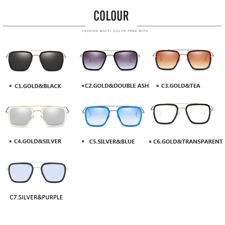 Modische Avengers Tony Stark Flugstil-Sonnenbrille Eckige Edith-Sonnenbrille – Detail 6