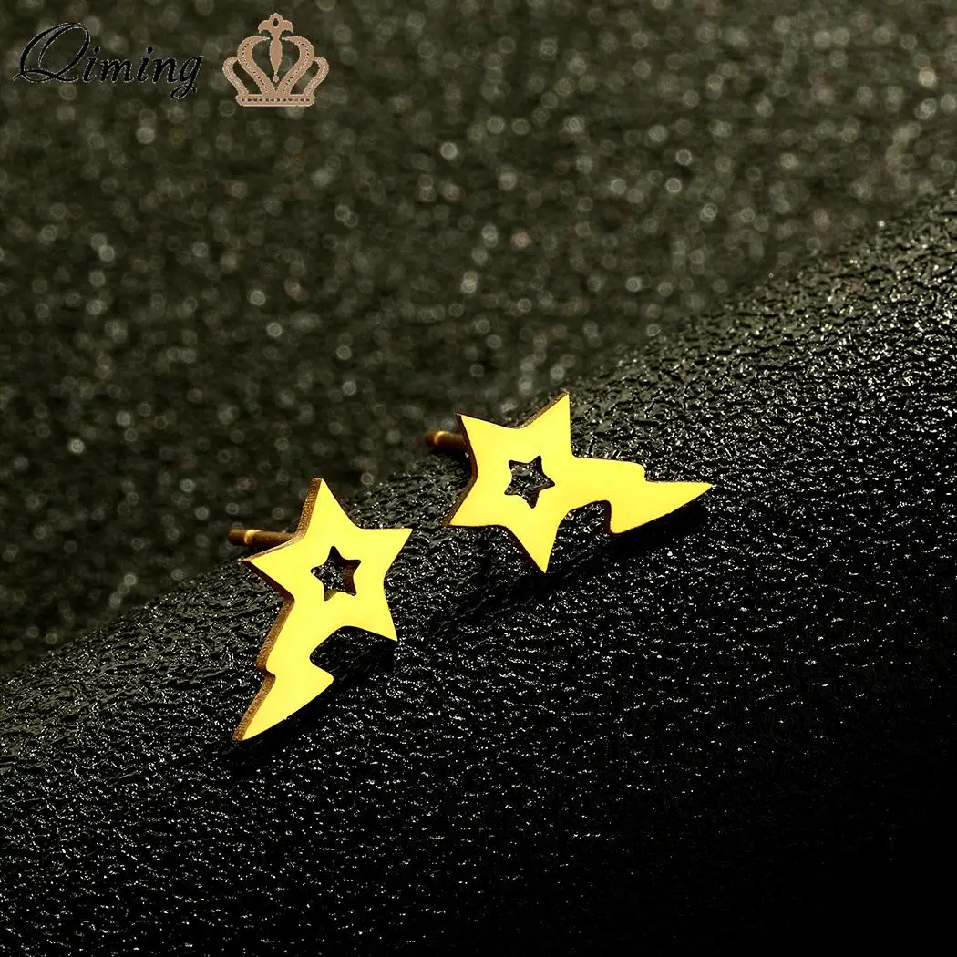 QIMING Shooting Stars Shaped Earrings Celestial Astronomy Space Themed Allergy Free Stud Earrings Stainless Steel Jewelry