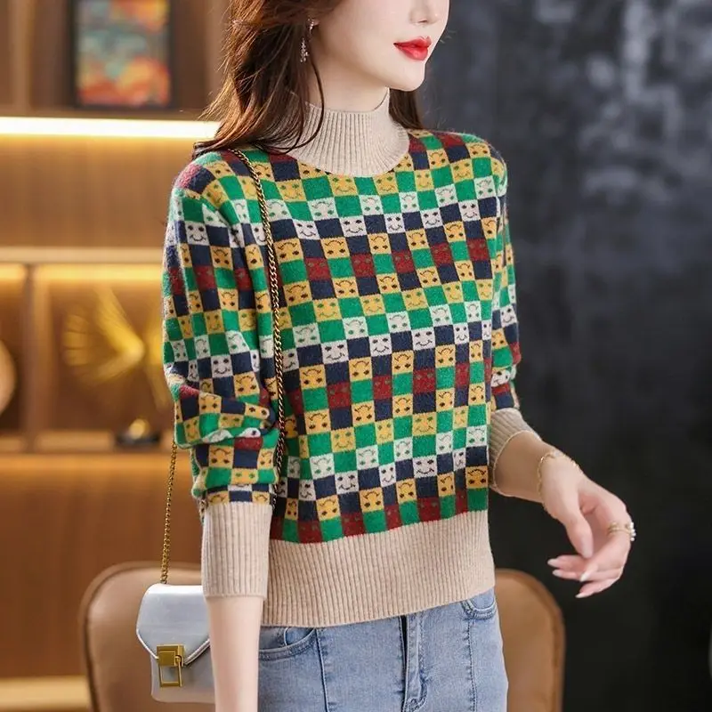 

Короткий свитер для женщин, маленький вязаный топ в западном стиле, женская рубашка с высоким воротником