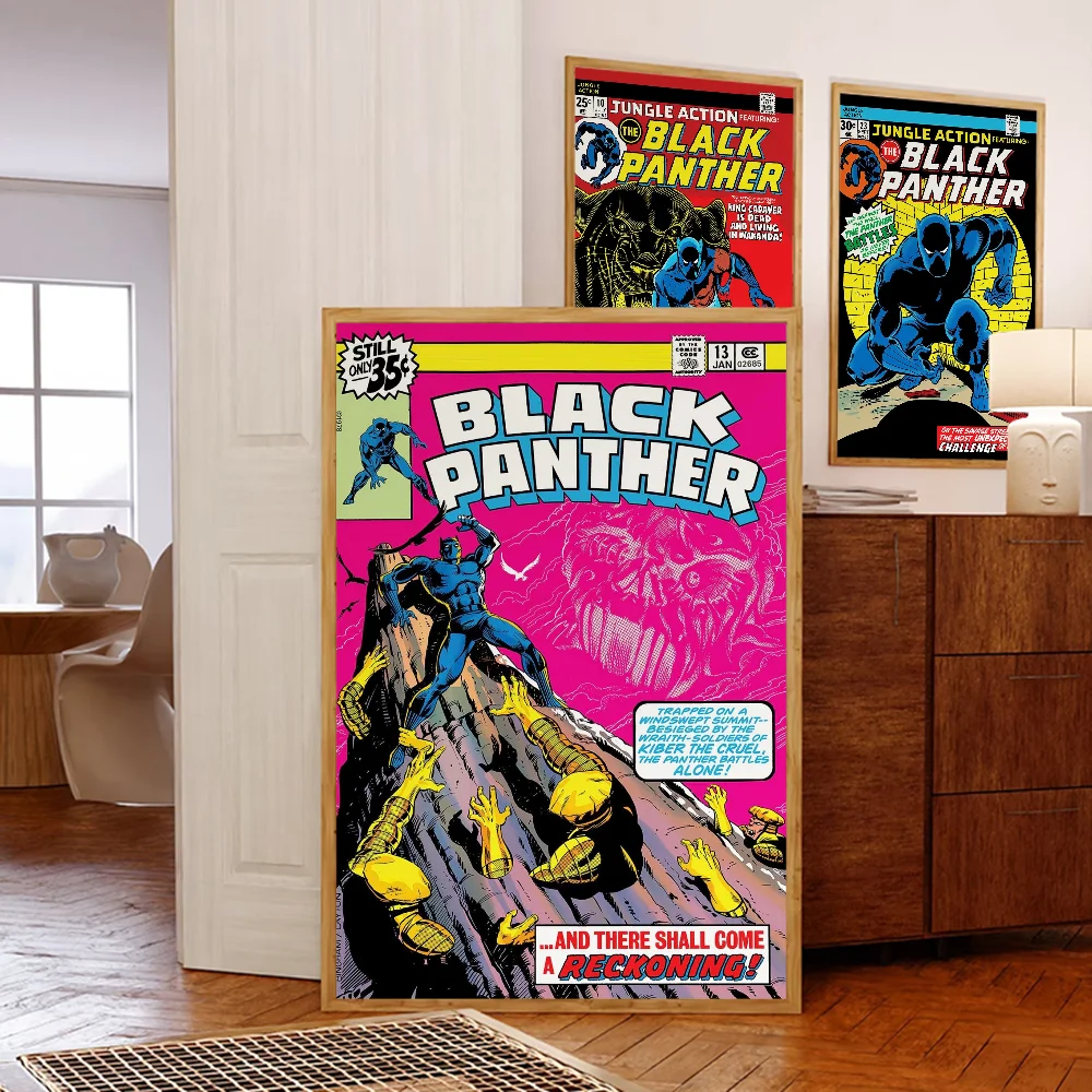 Cubierta de cómic clásica, cartel de pantera negra, impresión artística de pared adhesiva, decoración estética para el hogar, sala de estar, Bar