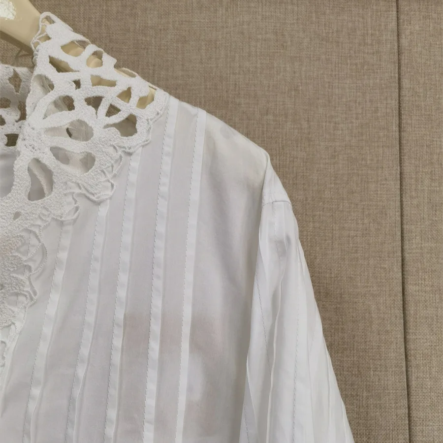 Women's White Hollow Shirt Dress Loose Elegant Ladies Mini Dress