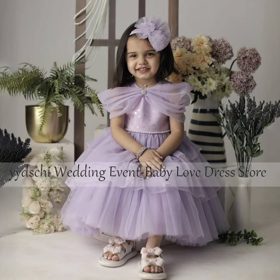 

Customized Little Girls 2024 Flower Girl Dress Purple Dresses Puffy Party Dresses Formal Princess Gowns For Wedding Party Tulle