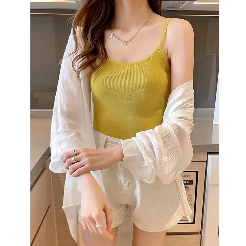 Ice Silk White Sunscreen Shirt Women\'s Long Sleeved 2023 Summer New Versatile Cardigan Thin Coat Simplicity Fashion Clothing