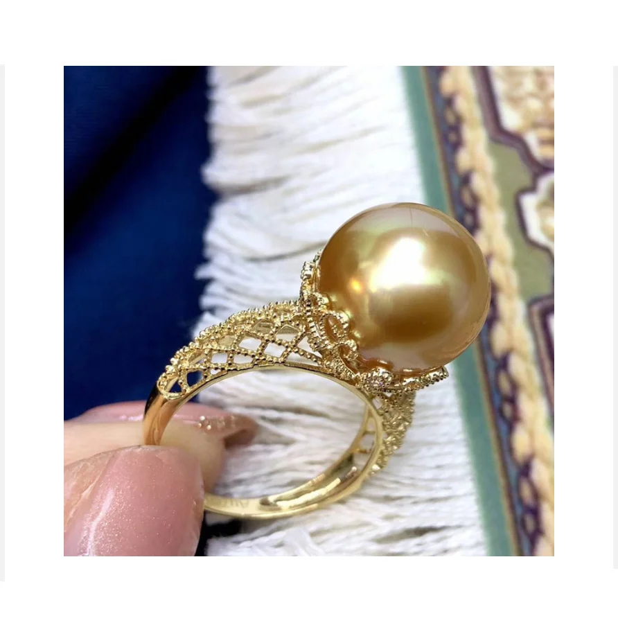 

Charming 11-12mm Genuine Natural Gold Pearl Ring Size 5-9