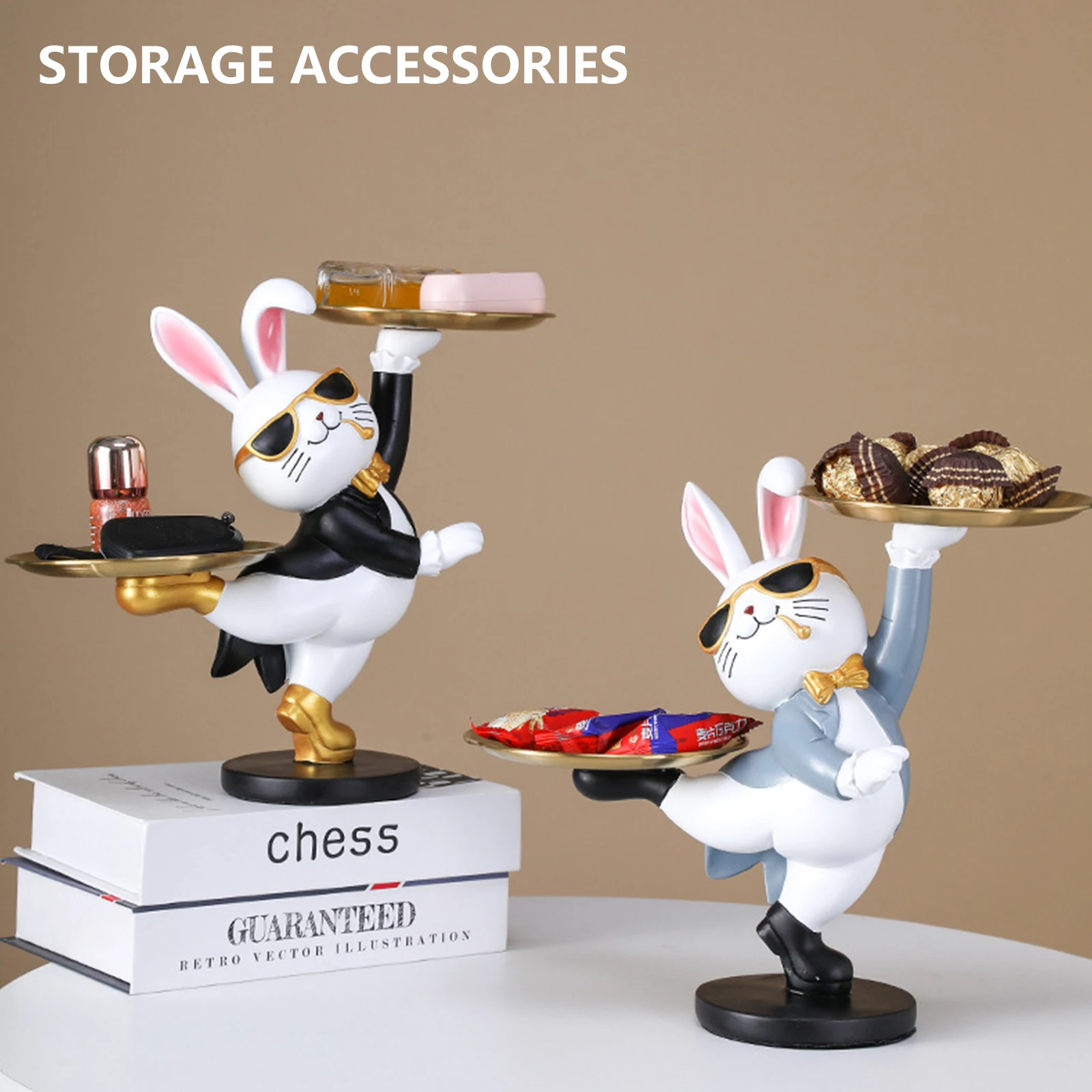 樹脂製のウサギの置物トレイ,装飾的なウサギの絵,バケーションギフト,家の装飾,ポーチ,寝室