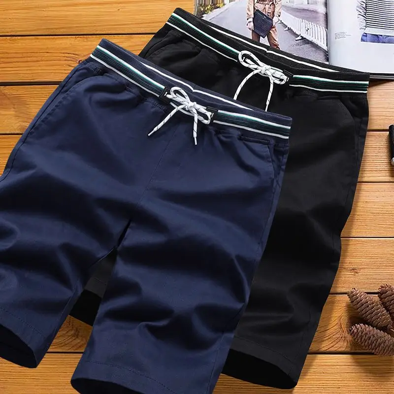 Summer Men Solid Casual Shorts Male Clothing Thin Elastic Waist Pockets Streetwear Fashion Loose Versatile Straight Short Pants