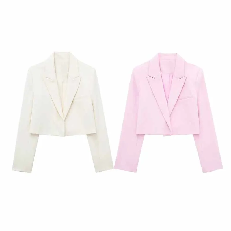 

TRAF Mini Women Blazer Long Sleeves Lady Coat 2024 Spring Summer Short Notched Fashion Elegant Office Lady Blazer