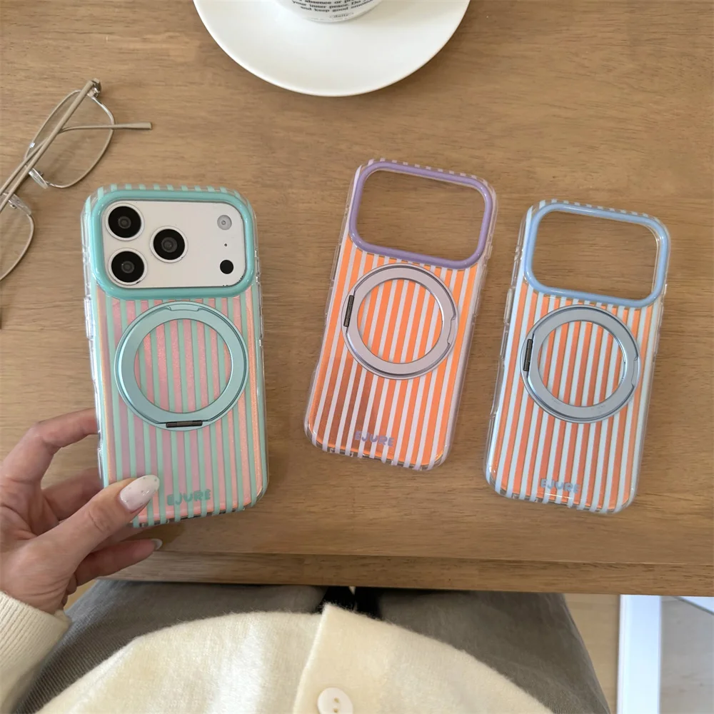 Korea Cartoon Lines Rotation Magnetic Phone Case For iPhone 18 Pro Max 18 Pro 17 16 15 Protection Shockproof Cute Cases Cover