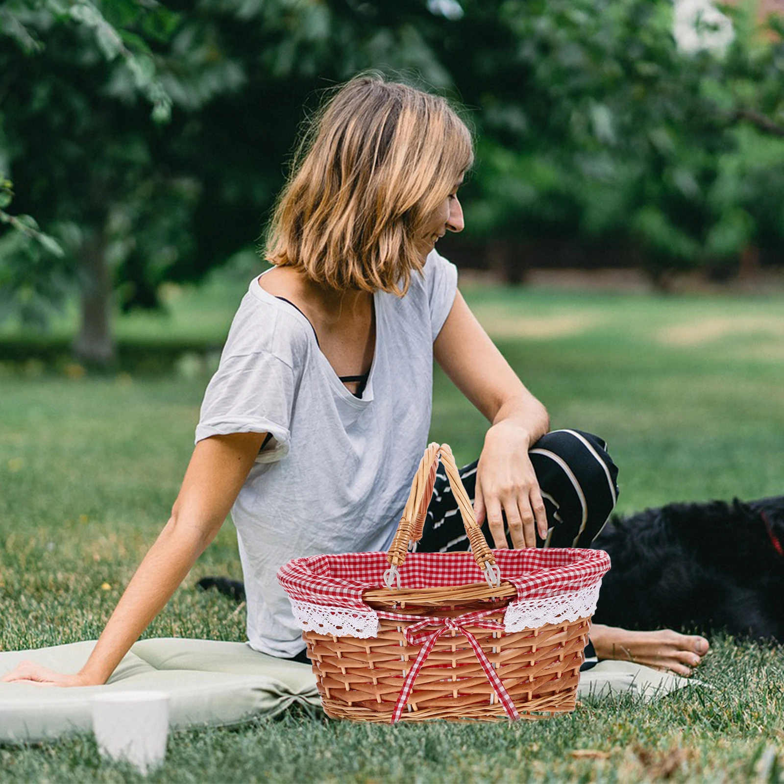 

Rattan Picnic Basket Woven Baskets Camping Garden Delicate Wooden Fruit Handmade Storage Durable Portable Vintage