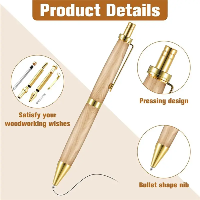 A36T-12 Piece Retractable Pen Kit For Wood Turning 8Mm Click Pen Kit With Refills Lathe Turning Supplies For Pen Making Wood