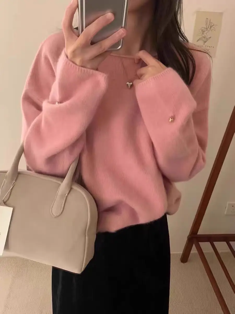 

100% Merino Wool Women's Round Neck Pullover Autumn Winter Loose Casual Fashionable Knitted Cashmere Sweat