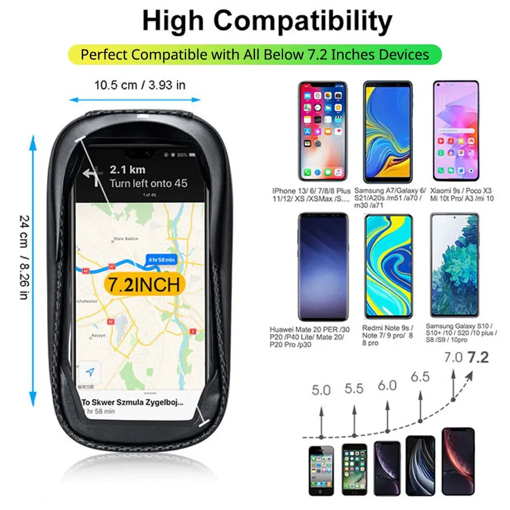 NEWBOLER Torba rowerowa 2L Rama Przednia rurka Torba rowerowa Rowerowa wodoodporna obudowa telefonu Uchwyt 7,2 cala Torba z ekranem dotykowym