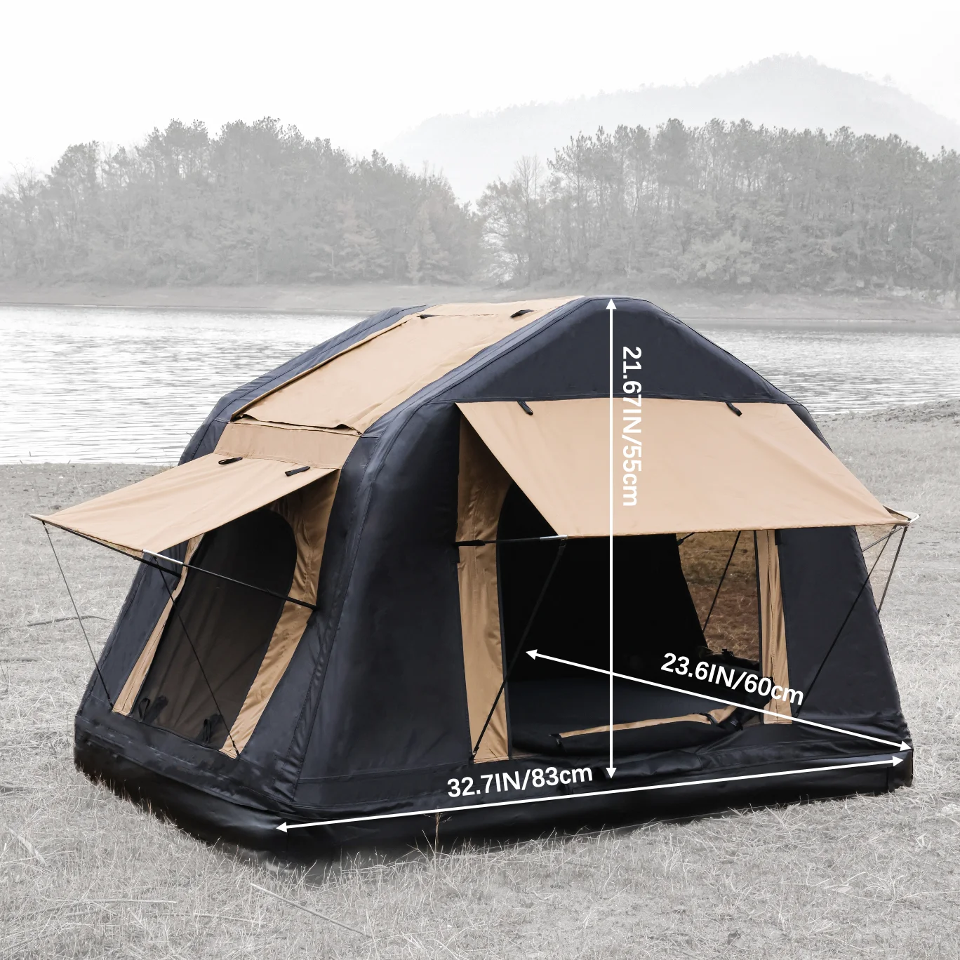 New Design 4x4 Offroad Car Roof Top Tent Amphibious Inflatable Tent With Ladder For Camping( With Ladder, Two Tone Style, Khaki