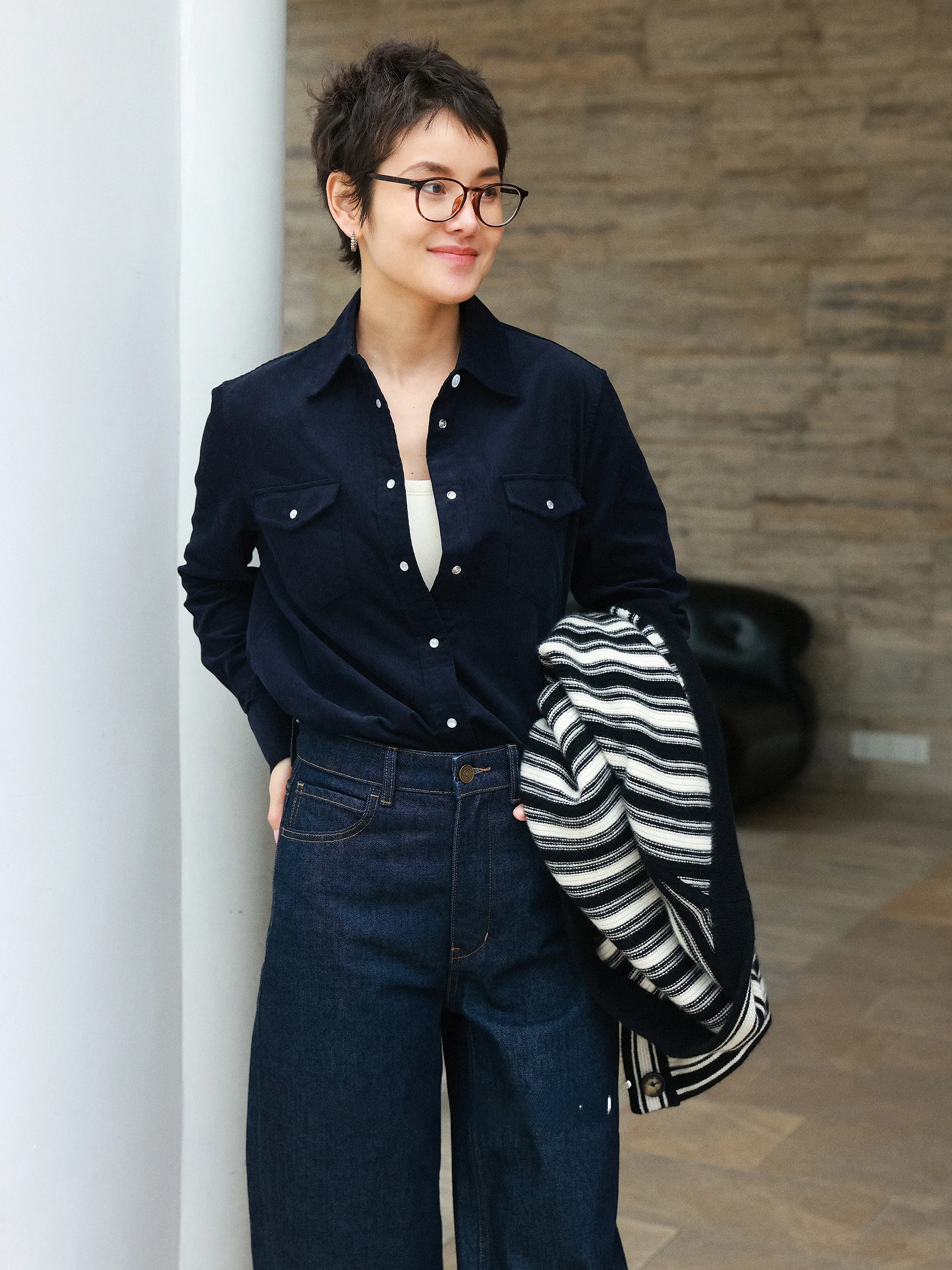 

MsDidion Order Sc Long Sve Turn-down Collar Commute Full Cotton Corduroy Arc irt Women's Loose Fit Breathable Thiened