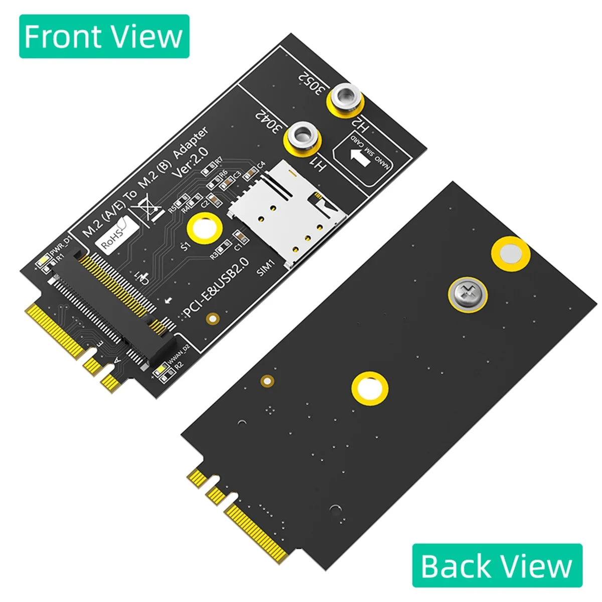 A10Z-M.2 Key B to A+E Adapter with NANO SIM Card Slot for 3G/4G/5G