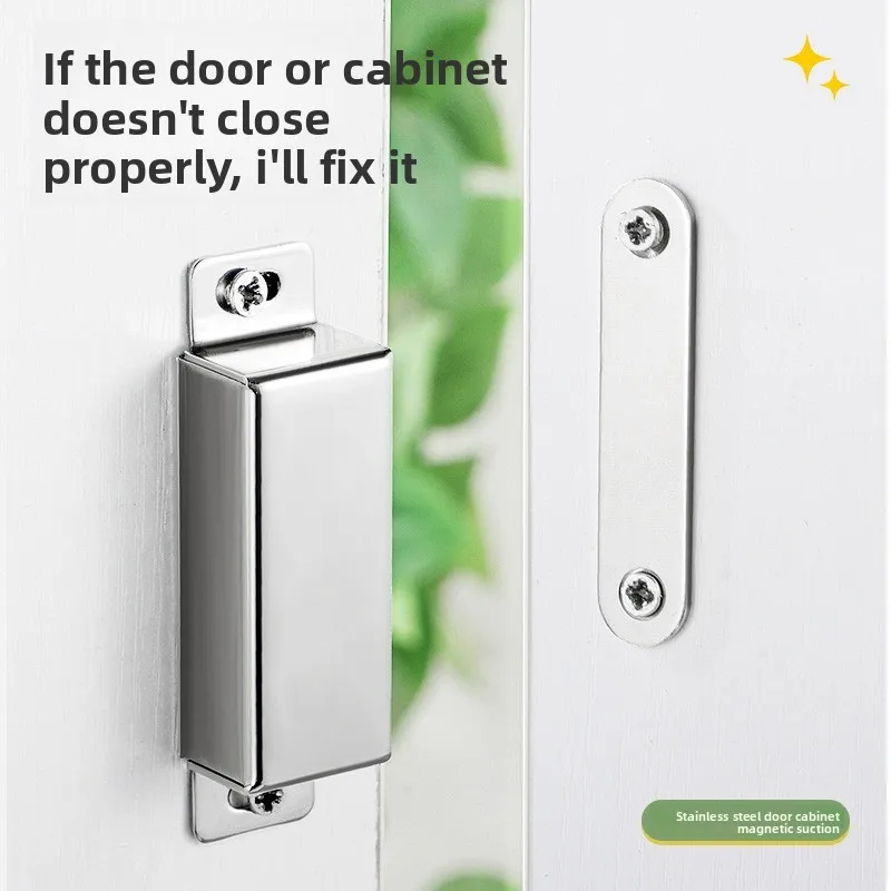 No Drilling  Magnetic Door Stopper, Thickened Stainless Steel Cabinet Door Magnetic Catch Rebounder, 3 Sizes Optional