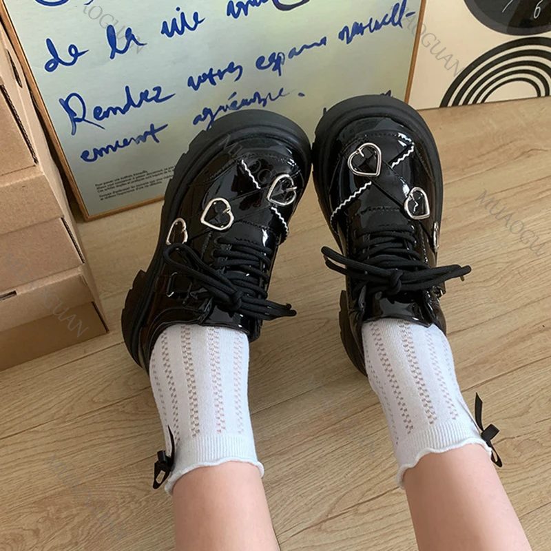 

Women's Black Platform Loafers Spring Autumn New Gothic Punk Style Mary Jane Heels Thick Bottom Shallow Mouth Pumps Single Shoes