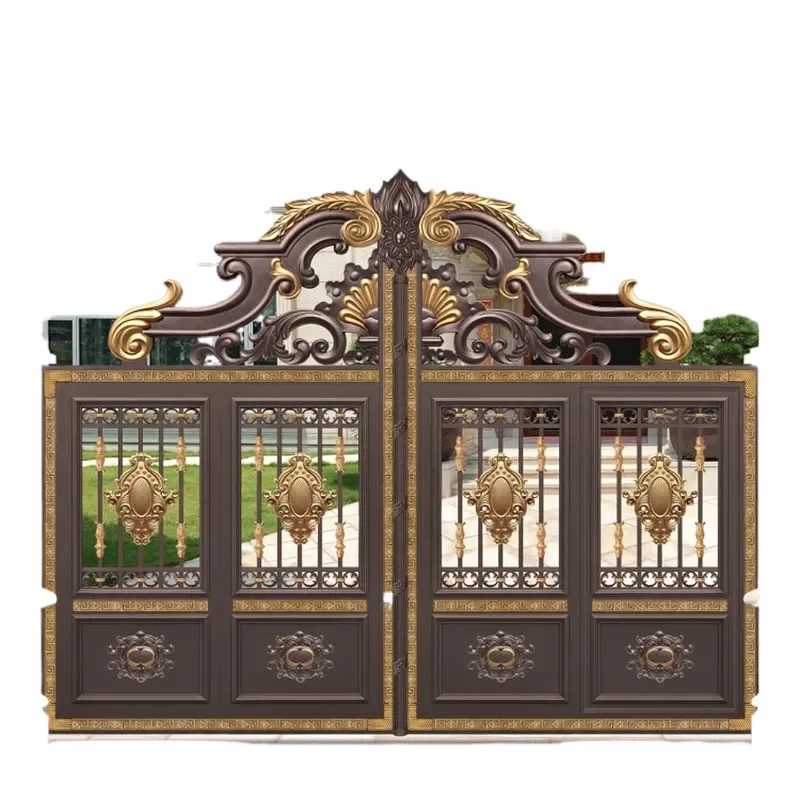 Luxury Aluminum Art Villa Courtyard Gate Rural Self Built House Alloy Double Door Electric Metal Anti Theft Swing Door