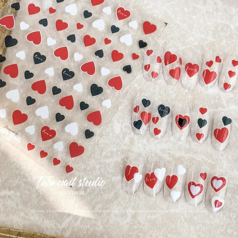 [Meow.Sensei] Brand Tata Cooperation Relief nail stickers Paper Japanese Sticker Three Colors Love Heart