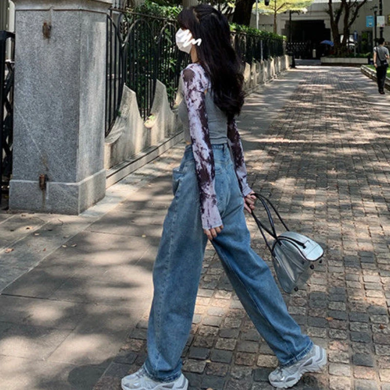 

Джинсы женские летние свободные прямые модные винтажные уличные элегантные с высокой талией удобный праздничный дизайн женская одежда новинка