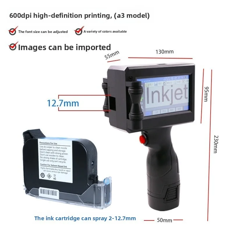 Compact Industrial A3 Handheld Inkjet Printer Quick Dry Coding Machine for Bottle Caps Production Date QR Code Batch Number Food