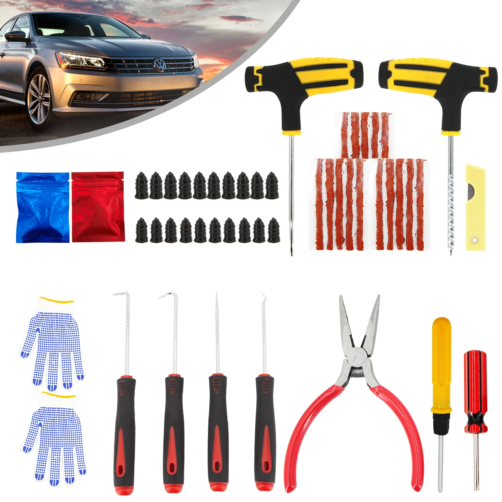 

New Car Tire Repair Tool Kit Studding Tool Auto Bike Puncture Plug Garage Needle Nose Pliers Vacuum Film Nail EVA Storage Case