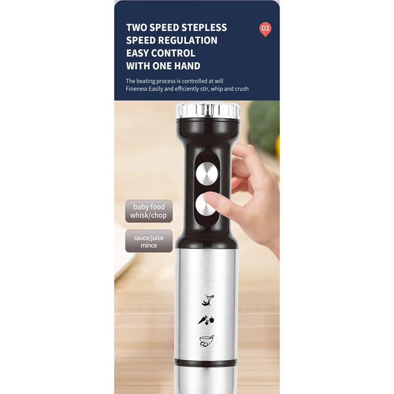 Electric Food Processor Blender Multi-Speed Immersion Hand Blender for Kitchen Mixing Smoothies Soups 1000W EU Plug-ABLM