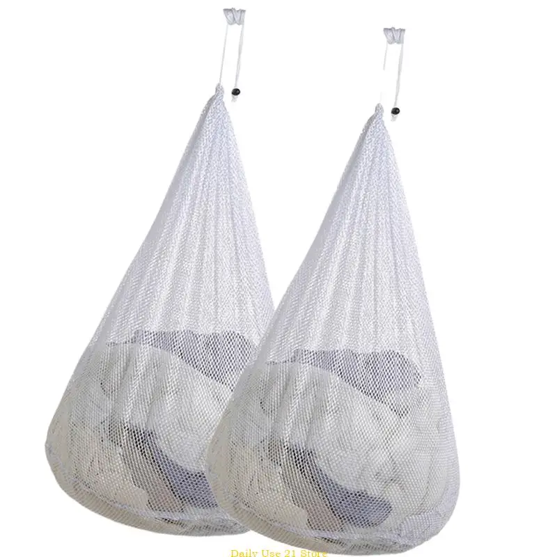 

2Pcs Laundry Mesh Bags Sturdy Polyester Drawstring Pouches for Dirty Clothes