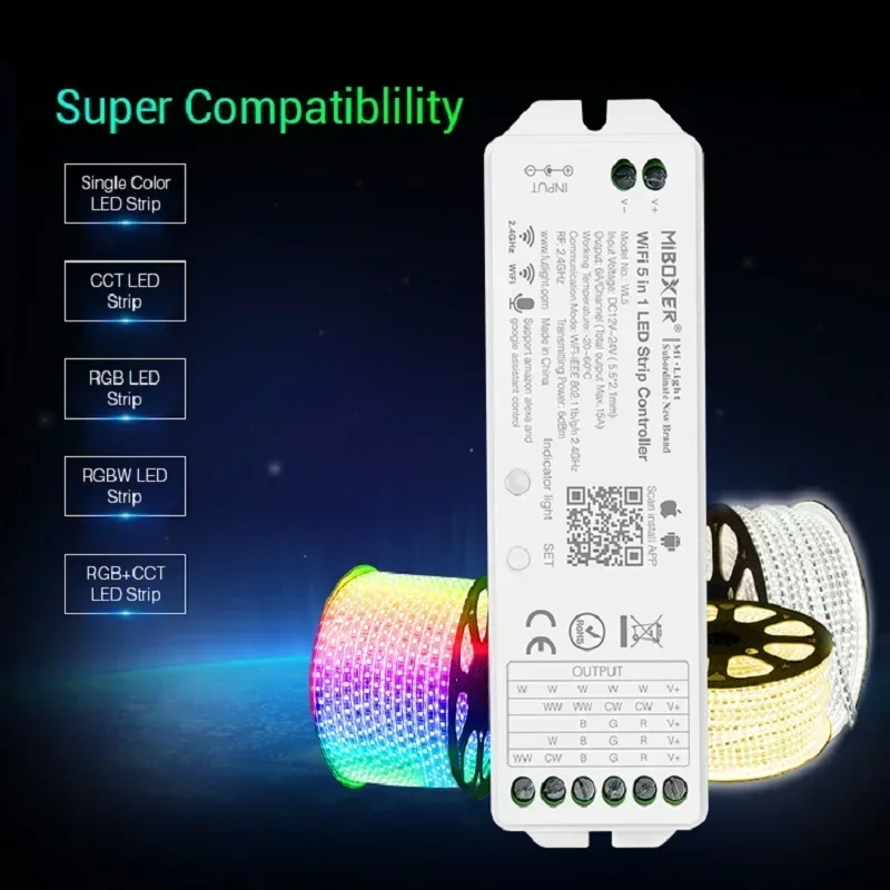 Miboxer WL5 WiFi Led 5 in 1 Controller For RGB RGBW RGB+CCT Single color Led Strip Support TUYA /Third Party Voice App Control