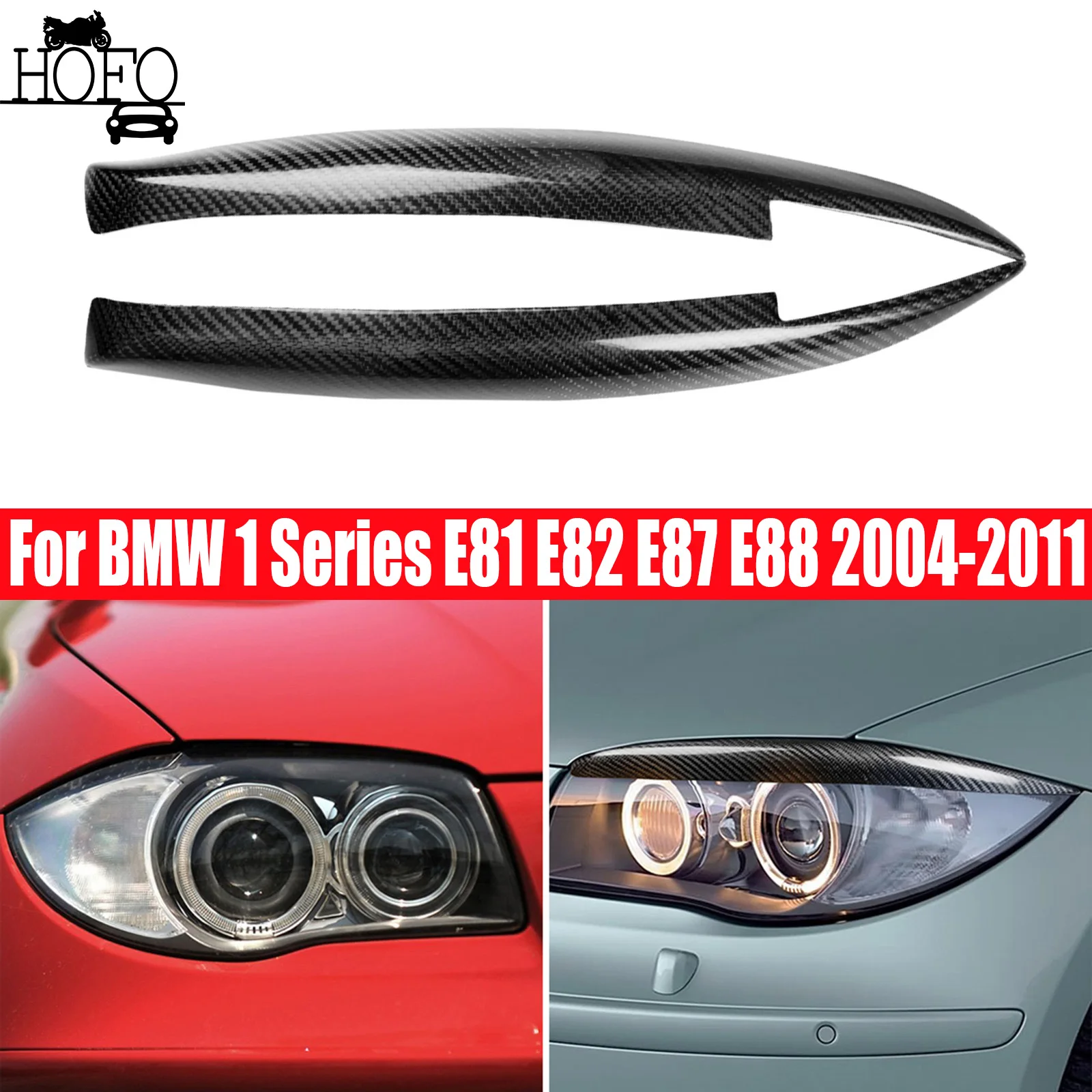 Real Carbon Fiber Headlight Eyebrow Eyelid Trim For BMW 1 Series E81 E82 2004-2011