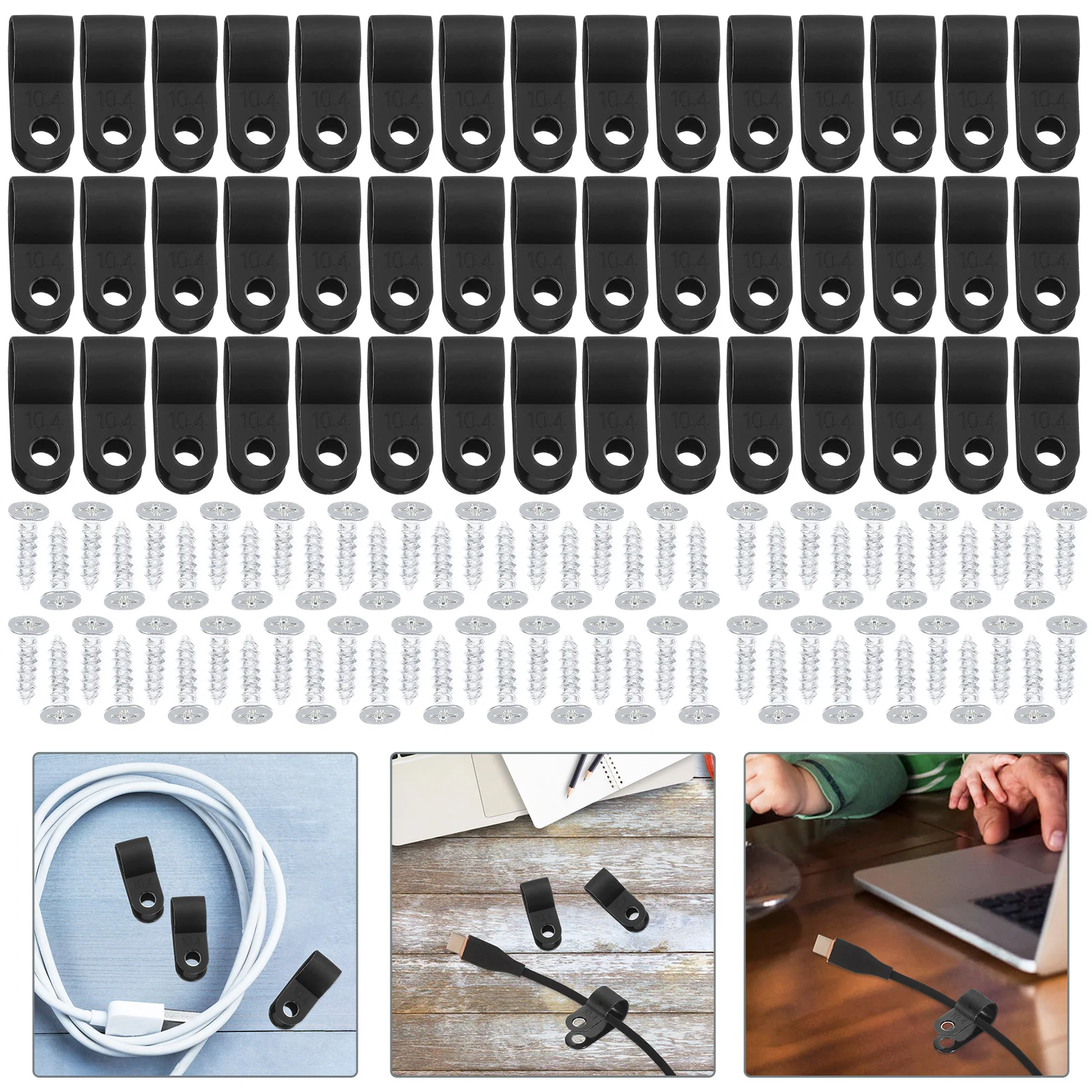

200 Pcs Wire Fixing Buckle Cord Clips for Management Double Cable Clamps Organizer Black Wall