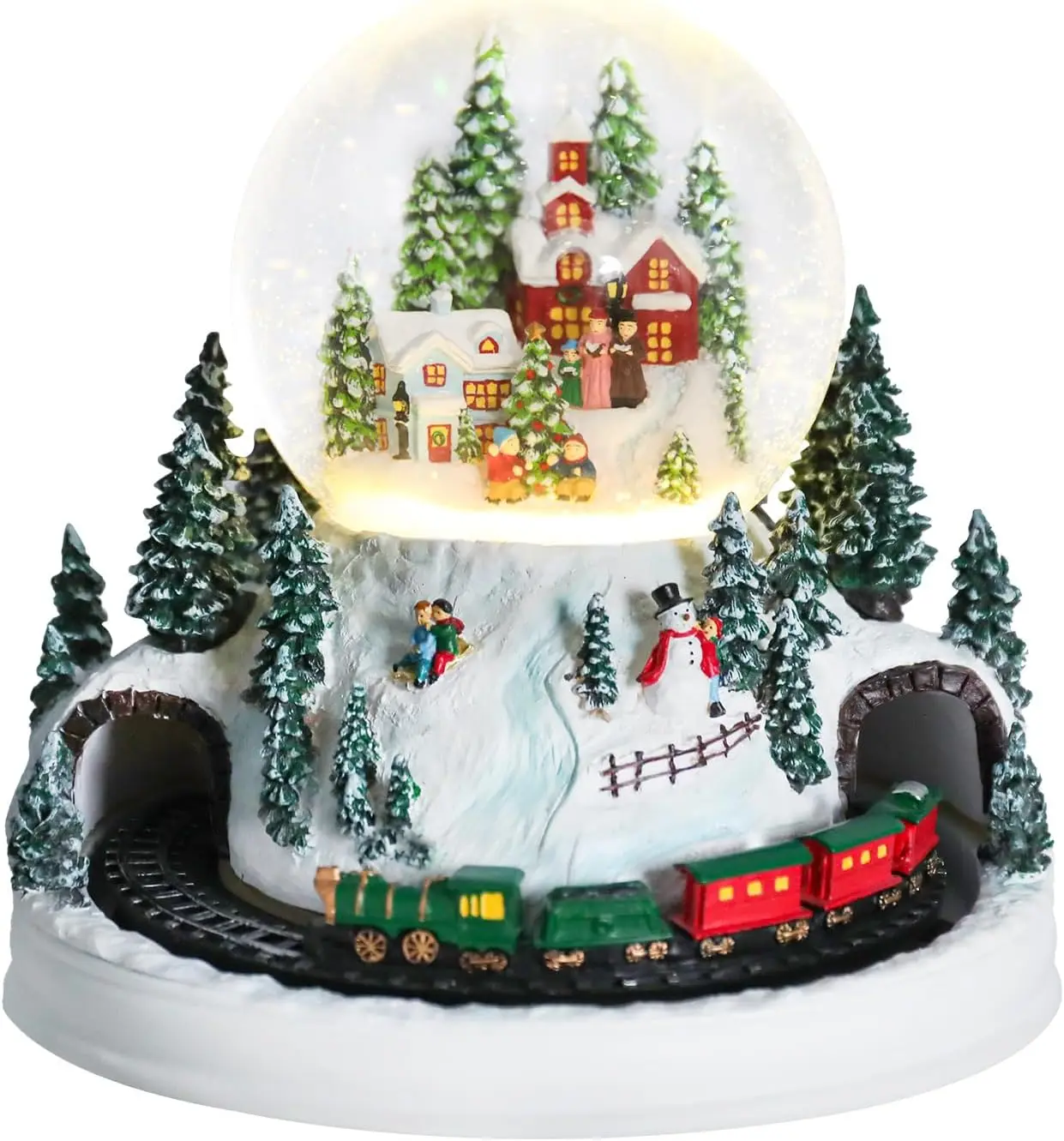 Christmas Snow Globes with Musical Automated Train, Battery-Powered LED Lights, and Sparkling Water-Filled Globe