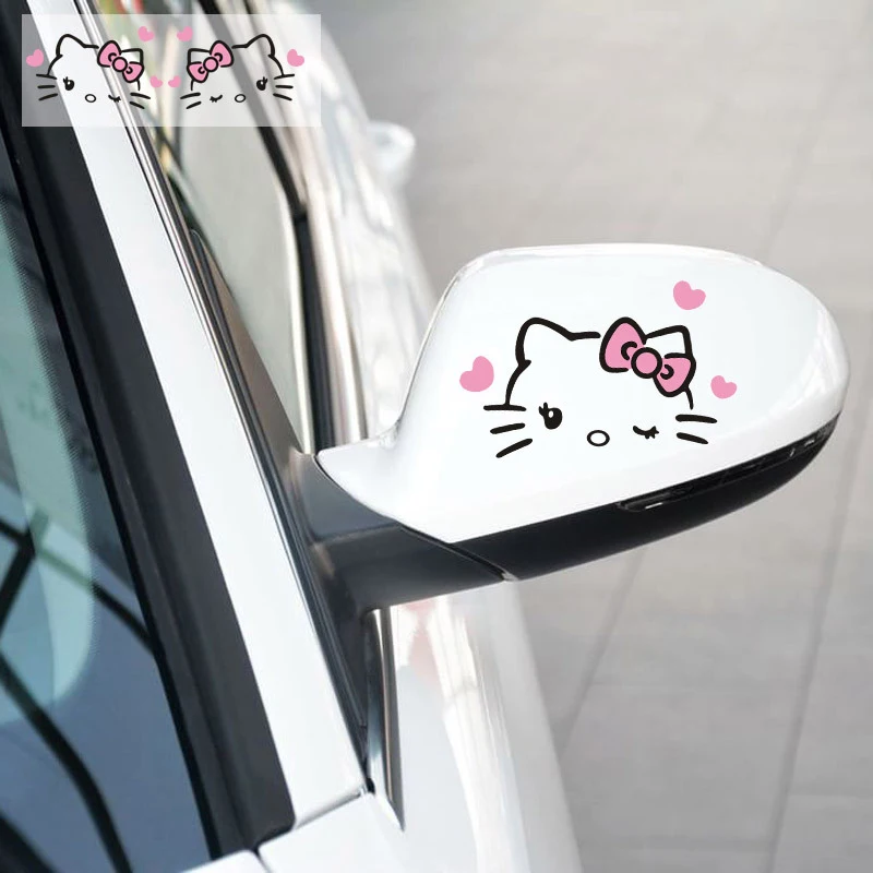 1 Pair Car Body Decoration Kawaii Sanrio Hello Kitty Car Sticker Rearview Mirror Sticker Truck Motorcycle Auto DIY Accessories