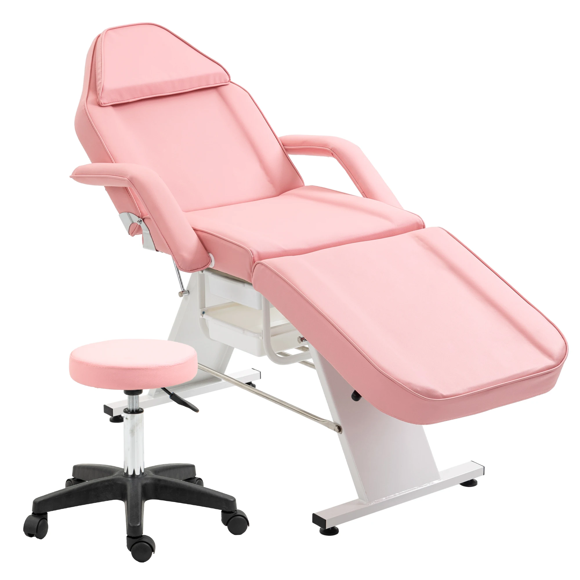 LZBEITEM Massage Salon Tattoo Chair with Two Trays Esthetician Bed with Hydraulic Stool,Multi-Purpose 3-Section Facial Bed Table