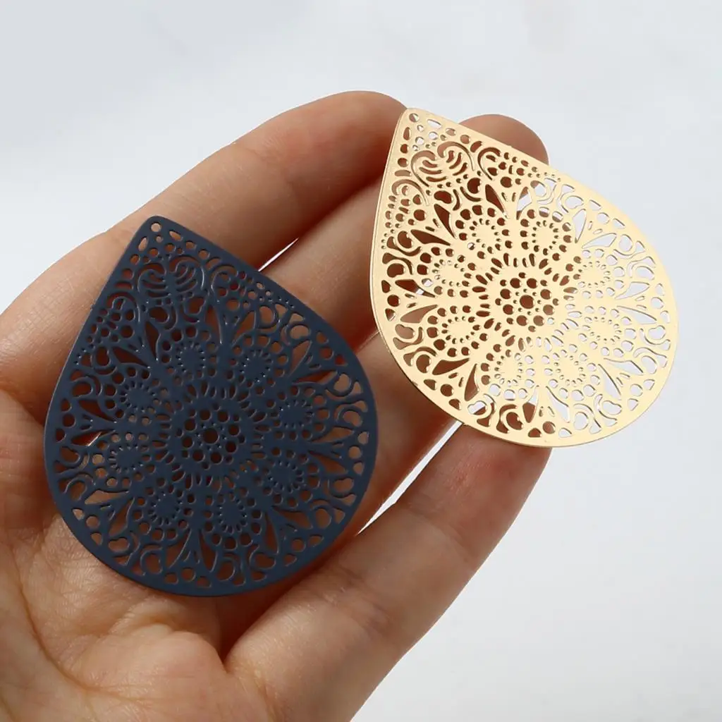 Bohemian Multicolor Iron Alloy Filigree Stamping Pendants Drop Flower Hollow Metal Charms DIY Making Necklace Jewelry Gift,10PCs