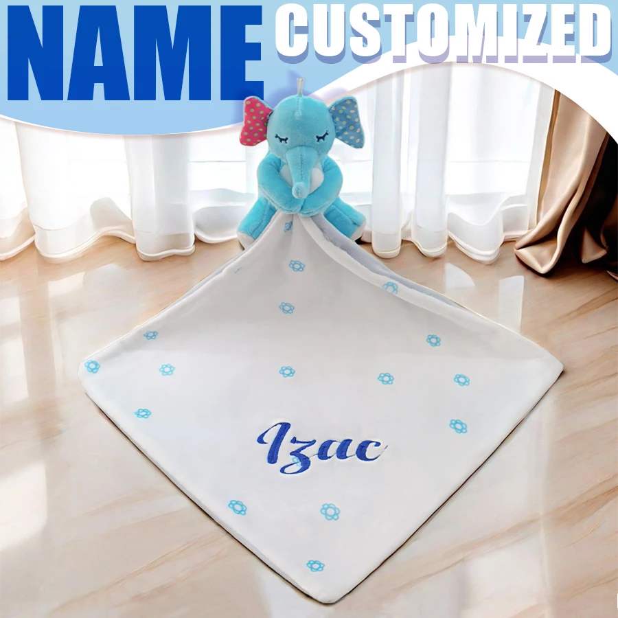 Personalized Baby First Name Comforter Sensory Security Blanket Plush Accessories Newborn Towel  Animal Toy Custom Blanket Gift