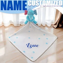 Cobertor de segurança sensorial personalizado para bebê, primeiro nome, acessórios de pelúcia, toalha para recém-nascidos, brinquedo animal, cobertor personalizado, presente