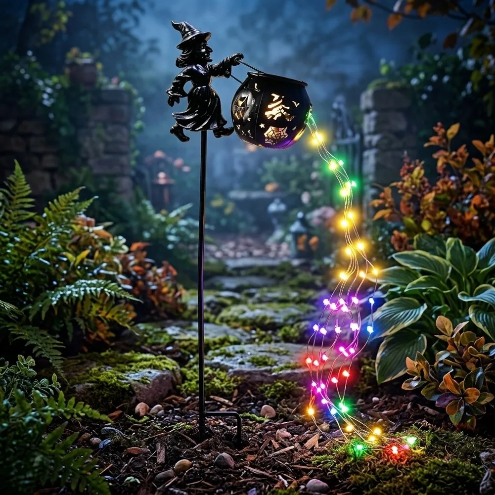 For Year Round Display for Solar Witch Cauldron Creative Cauldron Shape Energy Efficient Operation Solar Powered Lighting