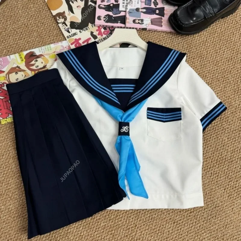 Japanese School Girl JK Uniform Skirts Suit Women Girl Bow Sailor Blouses Pleated Short Skirt Sailor Uniform JK Navy Costumes