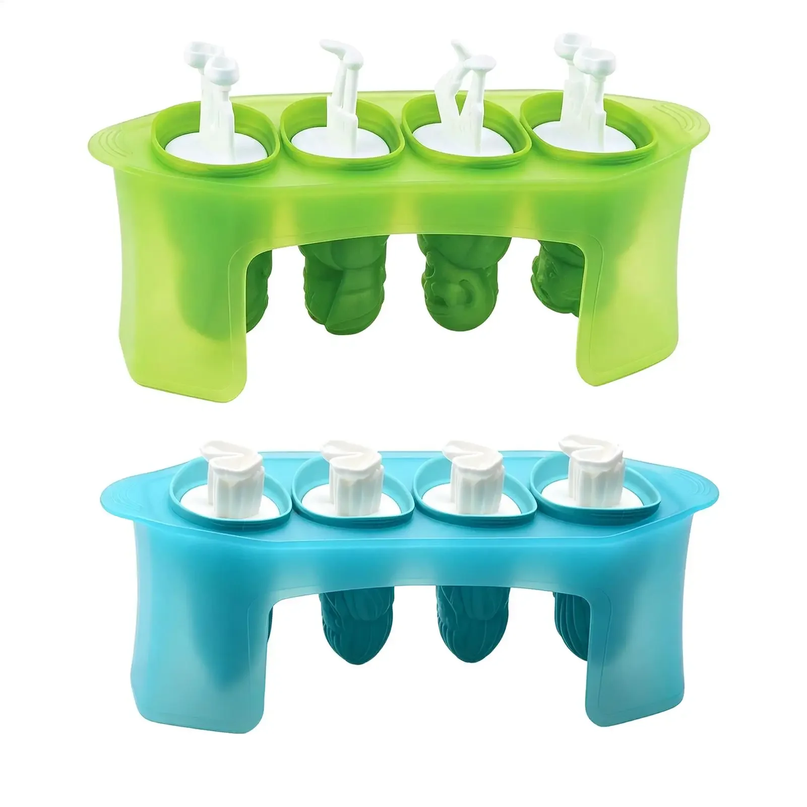 4-Cavity Reusable Chilled Dessert Moulds Ice Cream Molds Ice Lolly Pop Molds For Parents Kids Families Summer Birthdays Home