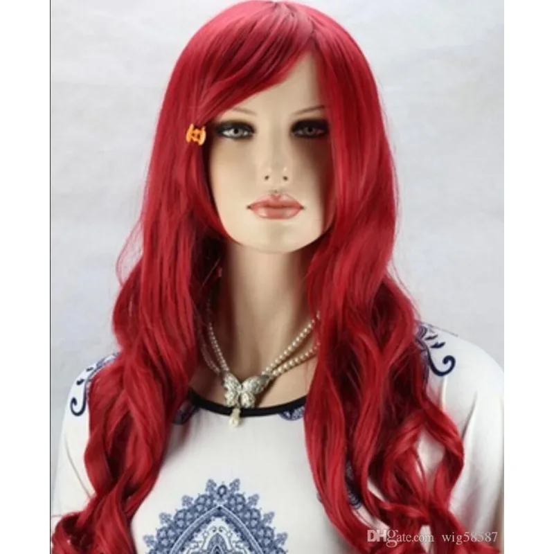 Hot dark red curly wavy long cosplay wig