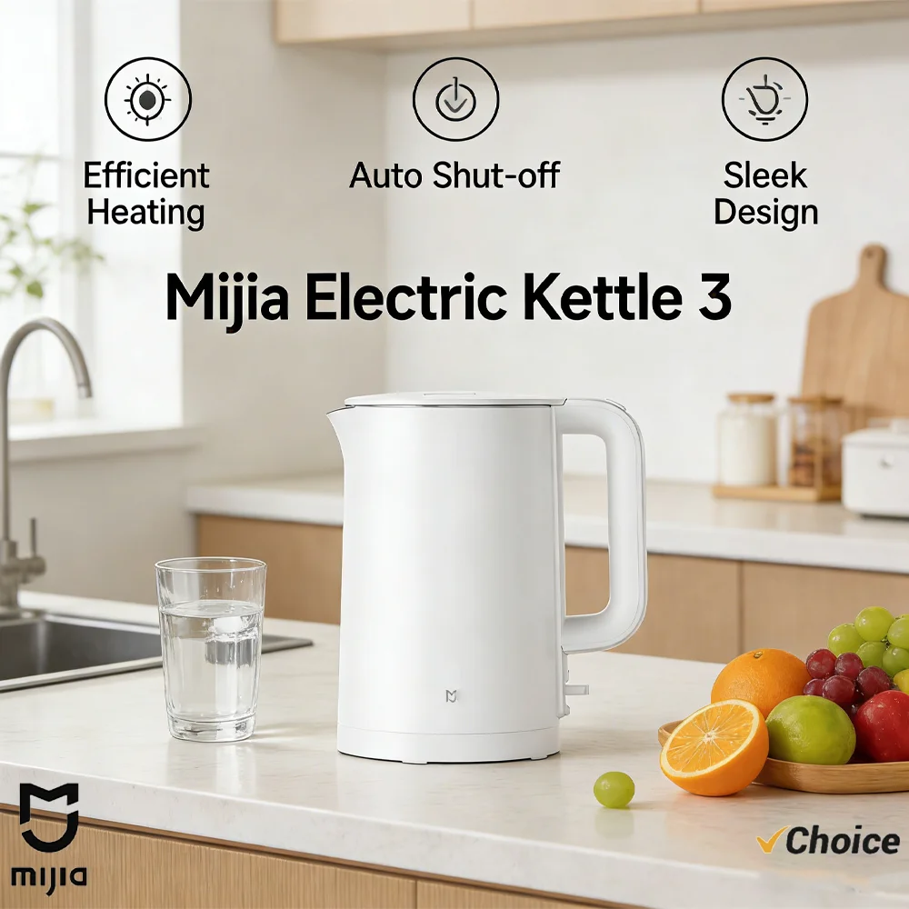 

XIAOMI MIJIA Electric Kettle 3,Dual‑Layer Cool Body,1.7 L 316L Inner Stainless Steel,1800 W Fast Boil,CN Version With Adapter