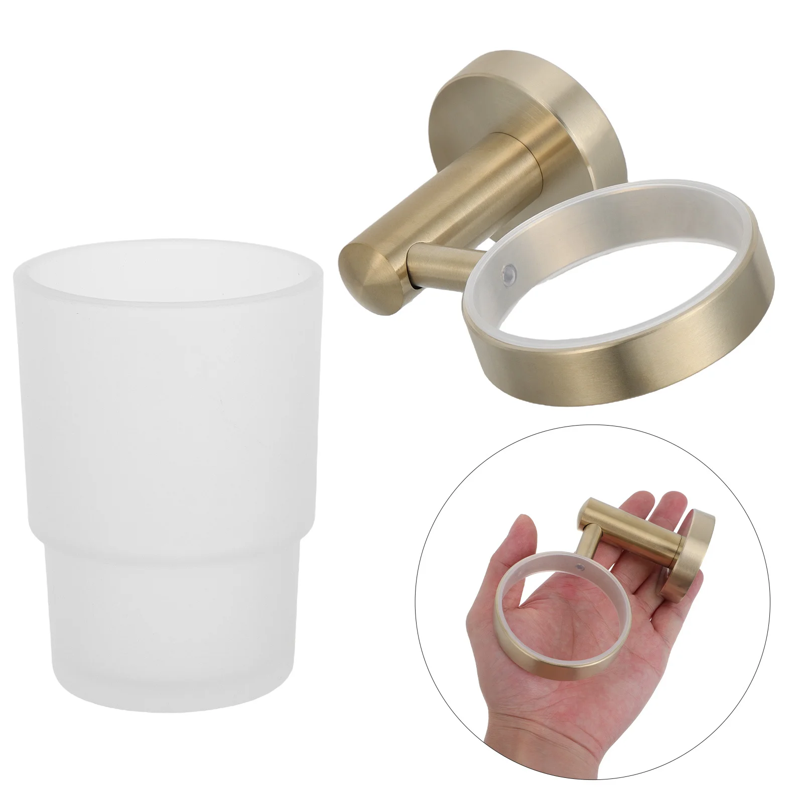 

Wall Mounted Toothbrush Holder Stainless Steel Bathroom Glass Tumbler Vintage Gold Bathroom Toothpaste Organizer